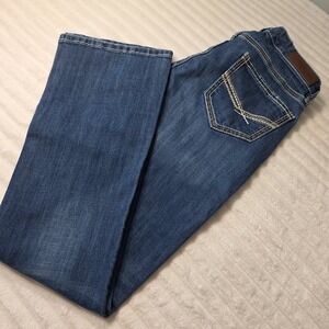 Rock & Roll Cowgirl Mid Rise  Boot Cut Jeans 28X34 Med Wash Denim Embroidered